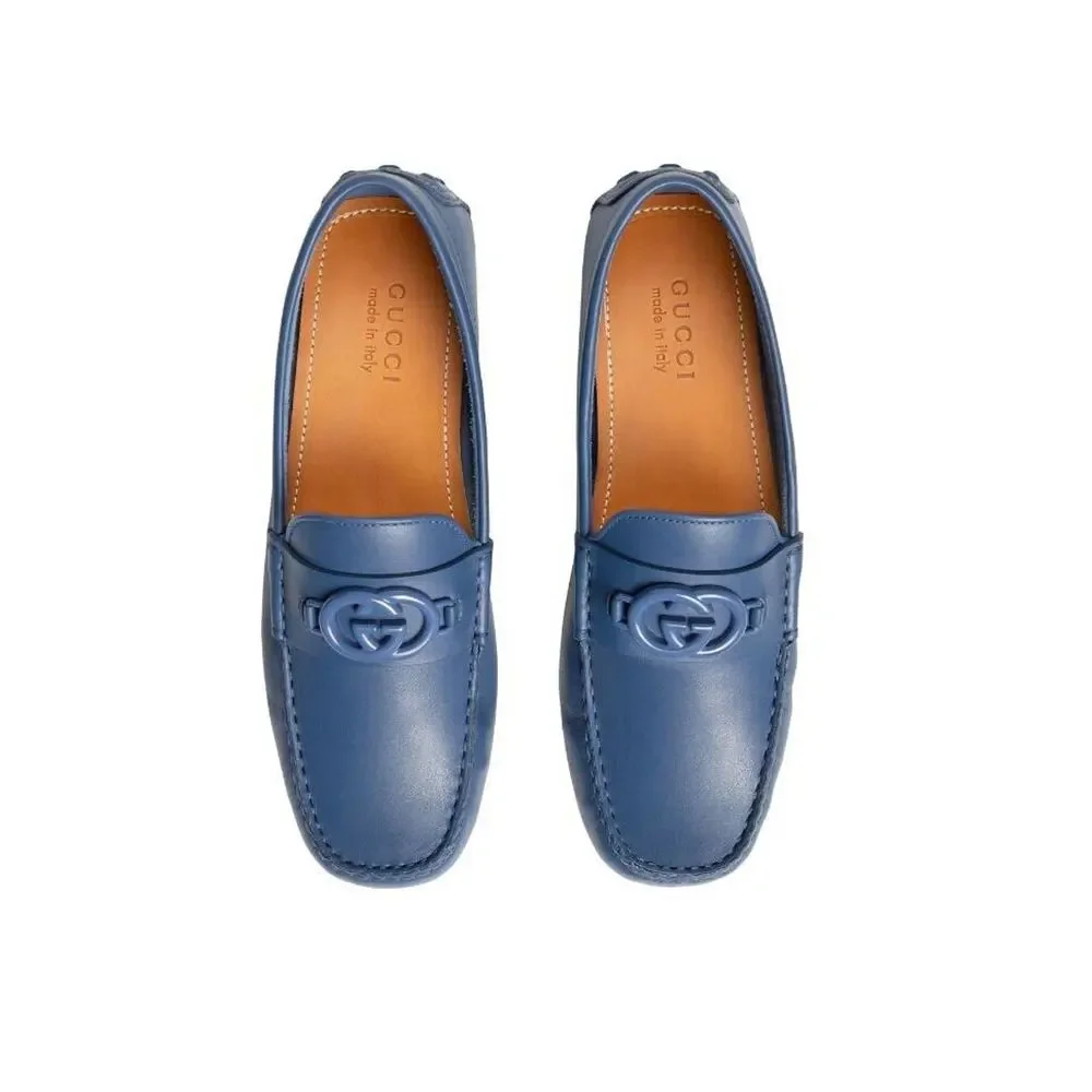 NIB Gucci GG Interlocking G Loafer G 8 US 8.5 Blue Driver moccasins Shoes